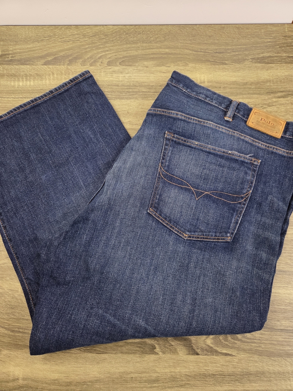 Polo Ralph Lauren Hampton Straight Jeans Men's 56x30 Blue Selvedge Denim Stretch
